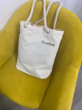 Load image into Gallery viewer, Ocebay Design Embroidery Initial Canvas Tote Bag, Personalized Present Bag, Suitable for Wedding, Birthday, Beach, Holiday, is a Great Gift for Women, Mom, Teachers, Friends, Bridesmaids