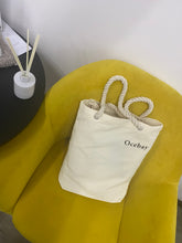 Load image into Gallery viewer, Ocebay Design Embroidery Initial Canvas Tote Bag, Personalized Present Bag, Suitable for Wedding, Birthday, Beach, Holiday, is a Great Gift for Women, Mom, Teachers, Friends, Bridesmaids