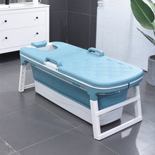 Load image into Gallery viewer, Aucma Portable Bathtub For Adults and Children | Foldable Bathtub With Temperature Maintenance | Body Bath Pillow Included | Non-Slip Plastic Blue Collapsible Bathtub For Easy Storage