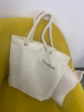 Load image into Gallery viewer, Ocebay Design Embroidery Initial Canvas Tote Bag, Personalized Present Bag, Suitable for Wedding, Birthday, Beach, Holiday, is a Great Gift for Women, Mom, Teachers, Friends, Bridesmaids
