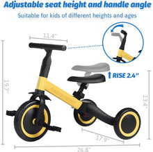 Load image into Gallery viewer, Andzerolief 3 in 1 Kids Trike for Children 1-3 Years Old Kids Tricycle Boys Girls Baby Balance Bike 2 Wheels for Toddlers Tricycle with Removable Pedals (Yellow)