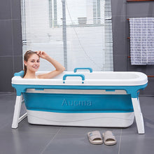 Load image into Gallery viewer, Aucma Portable Bathtub For Adults and Children  | Foldable Bathtub With Temperature Maintenance | Body Bath Pillow Included | Non-Slip Plastic Blue Collapsible Bathtub For Easy Storage
