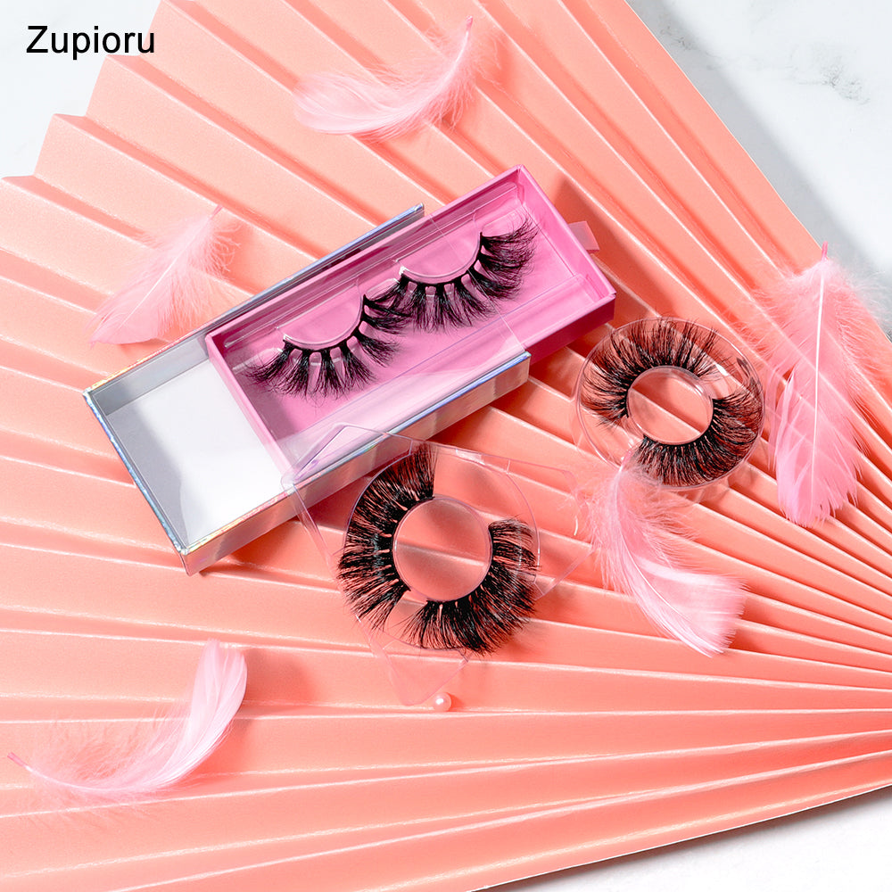 Zupioru False Eyelashes Mink Lashes Fake Eyelashes Kit Dramatic Cat-Eye Fluffy Wispies Eyelash