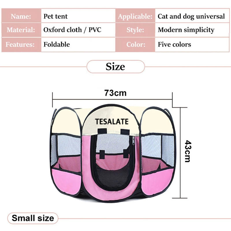 TESALATE Portable Pet Playpen, Dog Playpen Foldable Pet Exercise Pen Tents Dog Kennel House Playground for Puppy Dog Yorkie Cat Bunny Indoor Outdoor Travel Camping Use